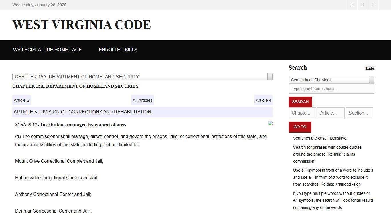 West Virginia Code §15A-3-12
